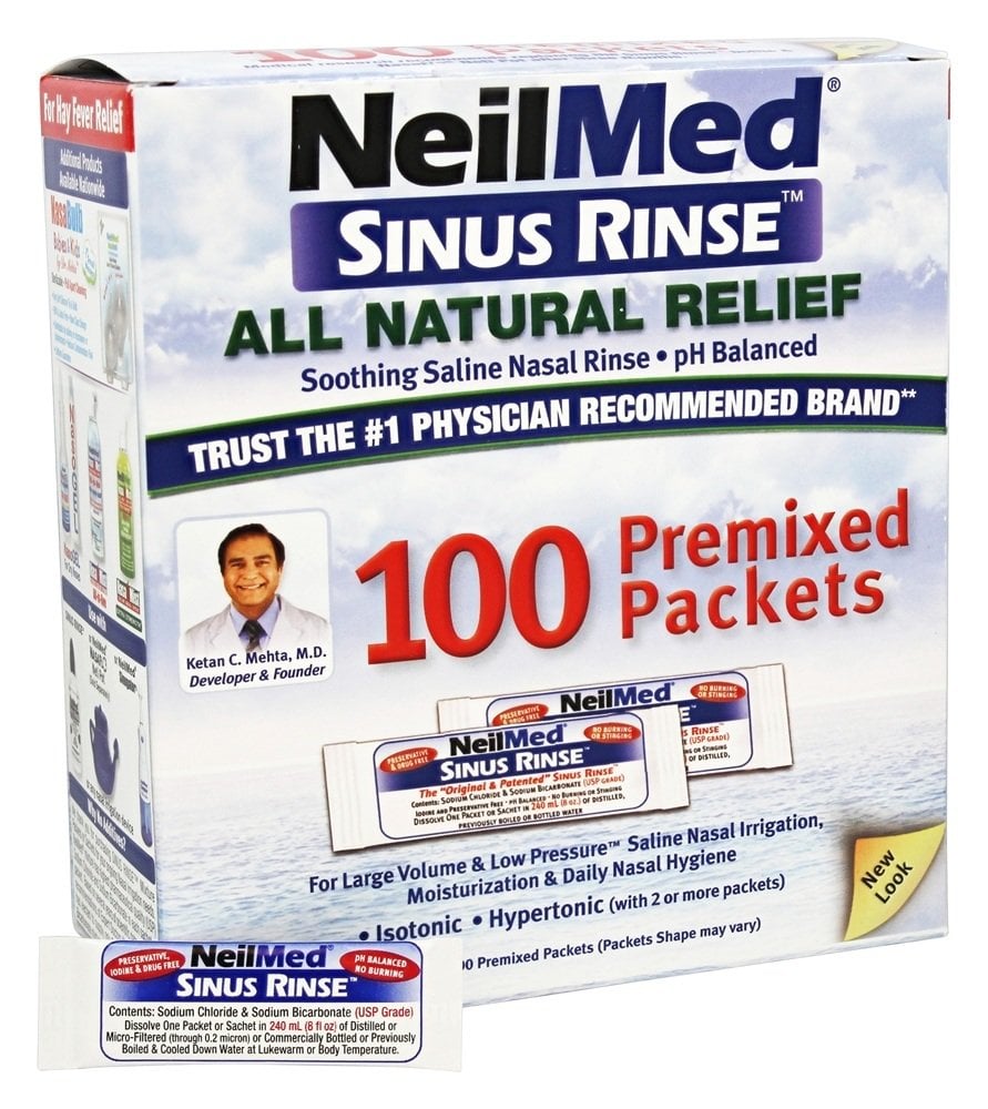 Neilmed Sinus Rinse Saline Nasal Rinse, Premixed Packets 100 Packets
