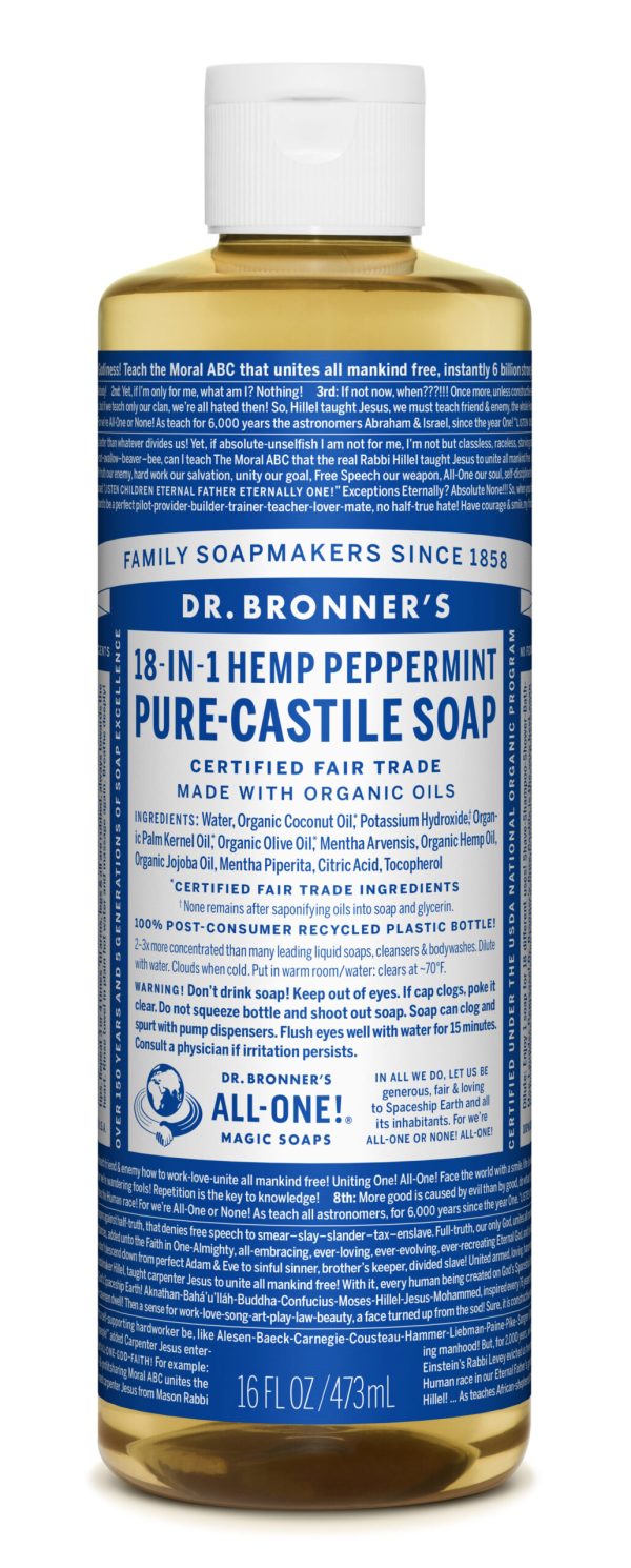 Dr. Bronner’s Peppermint Castile Soap Peppermint – 16.0 Fl Oz Cleaners, Disinfectants and Supplies