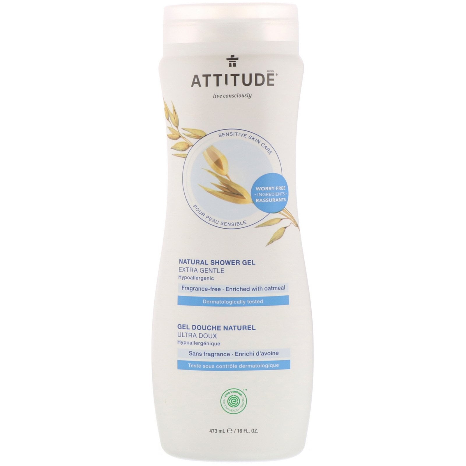 Attitude Sensitive Skin Shower Gel Extra Gentle - Fragrance Free 16 Fl Oz