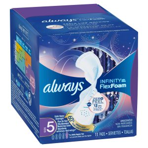 Always Infinity Flexfoam Pads For Women, Size 5, Extra Heavy Overnight Absorbency, Unscented, 11 Count