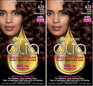 Garnier Olia Oil Powered Permanent Hair Color, 4.15 Dark Soft Mahogany, 1.0 Ct