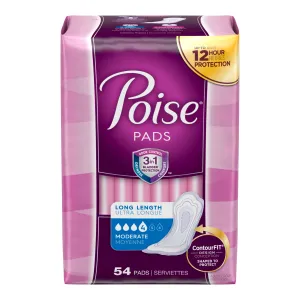 Poise Incontinence Pads, Moderate Absorbency Long Length - 54.0 Ea