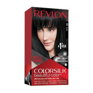 Revlon Colorsilk Beautiful Color, Permanent Hair Dye With Keratin, 100% Gray Coverage, Ammonia Free, 10 Black
