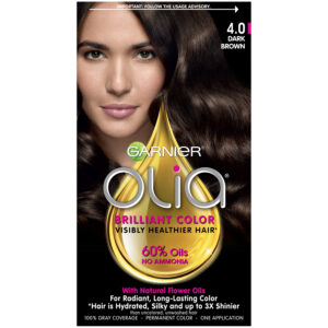 Garnier Olia Oil Powered Permanent Hair Color, 4.0 Dark Brown, 1 Kit