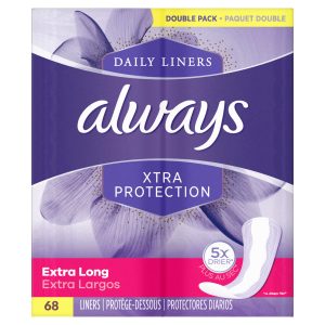 Always Xtra Protection Daily Liners Unscented, Extra Long – 68.0 Ea Feminine Hygiene