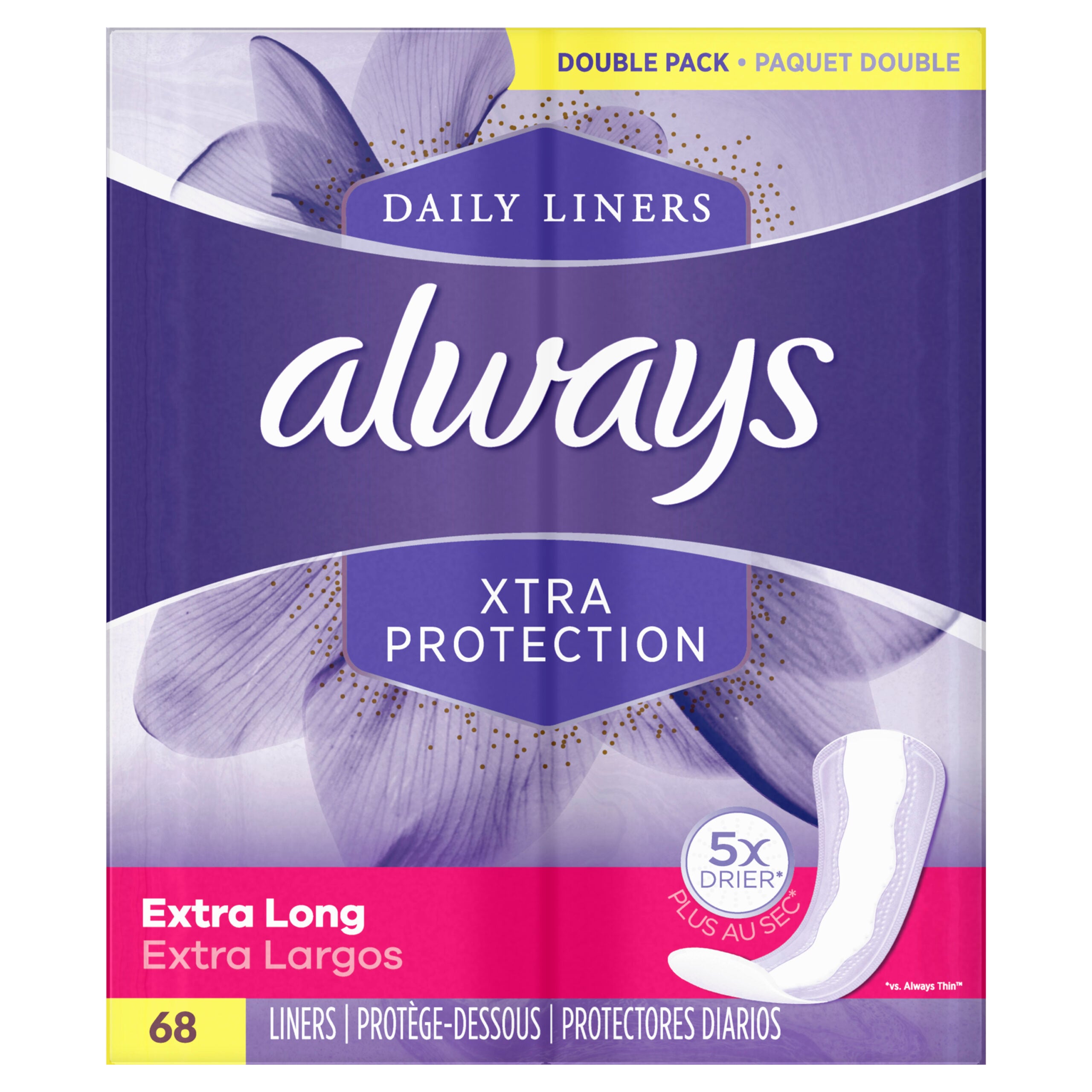 Always Xtra Protection Daily Liners Unscented, Extra Long - 68.0 Ea