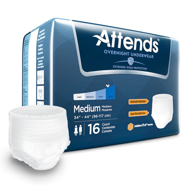 Attends Discreet Underwear Day Or Night Extended Wear White – 16.0 Each Incontinence