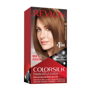 Revlon Colorsilk Beautiful Color, Permanent Hair Dye With Keratin, 100% Gray Coverage, Ammonia Free, 54 Light Golden Brown