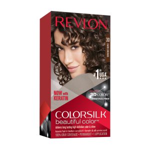 Revlon Colorsilk Beautiful Color, Permanent Hair Dye With Keratin, 100% Gray Coverage, Ammonia Free, 30 Dark Brown