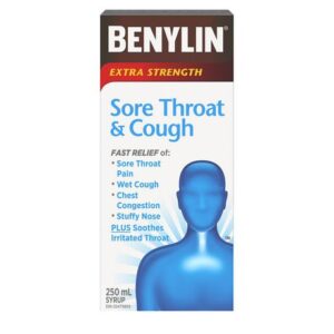 Benylin Extra Strength Sore Throat & Cough Relief Syrup 250.0 Ml Cough, Cold and Flu Treatments