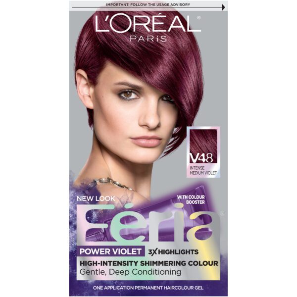 L’oreal Paris Feria Multi-faceted Shimmering Permanent Hair Color, V48 Violet Vixen (intense Medium Violet), 1 Kit Hair Colour Treatments