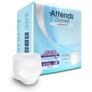 Attends Discreet Underwear Day or Night Extended Wear White – 12.0 Each Home Health Care