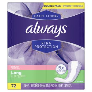 Always Xtra Protection Daily Liners Long Clean Scent, 72 Count Feminine Hygiene