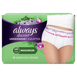 Always Discreet Incontinence Underwear For Women, Maximum Classic Cut, Small/medium, 19 Count Feminine Hygiene