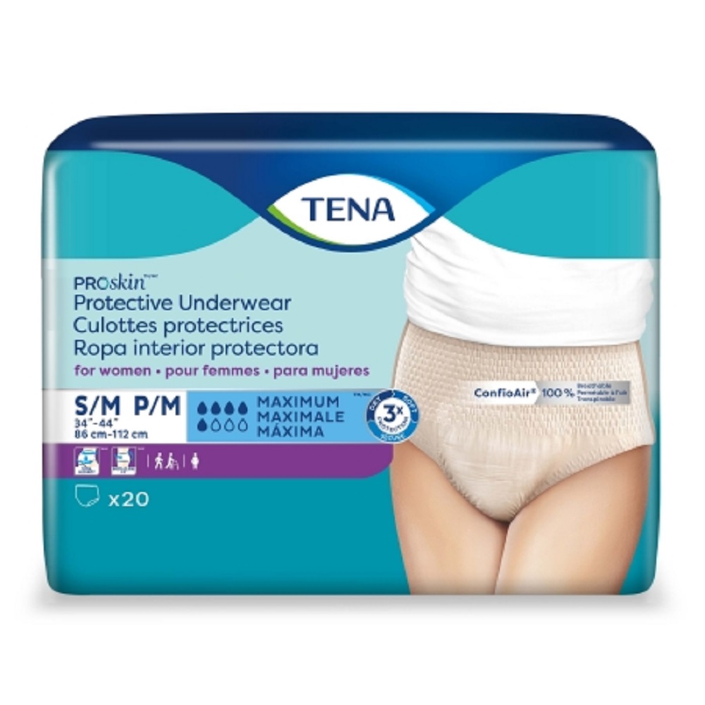 TENA ProSkin Incontinence Underwear for Women - Moderate Absorbency, Size Small/Medium, Pack of 20