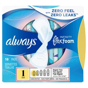 Always Infinity Flexfoam Pads For Women Regular With Wings Unscented Unscented, Size 1 – 18.0 Ea Feminine Hygiene