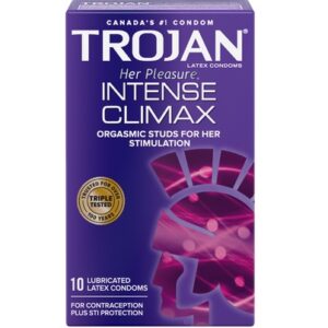 Trojan Her Pleasure Intense Climax Lubricated Condoms, Stimulated Studs 10.0 Count Condoms and Contraceptives