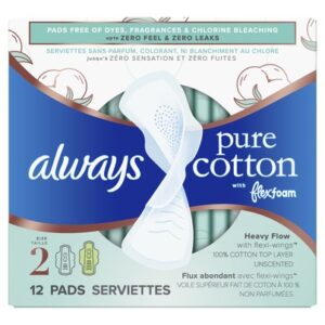 Always Always Pure Cotton With Flexfoam Pads Heavy Flow Size 2, 12 Count 12.0 Count Feminine Hygiene
