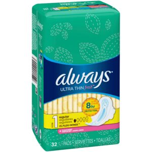 Fresh Always Ultra Thin Fresh Size 1 Regular Pads With Wings, Scented, 32 Count Feminine Hygiene
