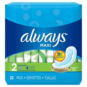 Always Maxi Pads Long Super Unscented Without Wings Unscented, Size 2 – 22.0 Ea Feminine Hygiene