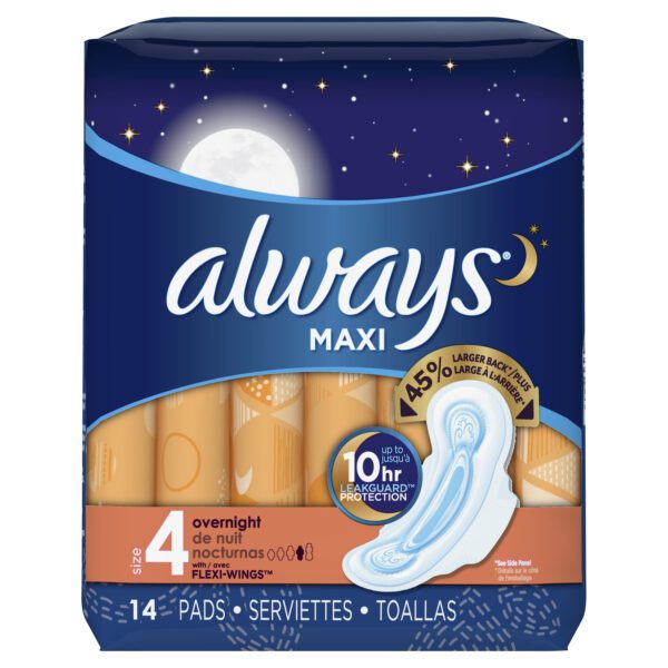 Always Maxi Overnight Pads With Wings Unscented Unscented, Size 4 – 14.0 Ea Feminine Hygiene