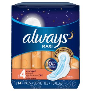 Always Maxi Overnight Pads With Wings Unscented Unscented, Size 4 – 14.0 Ea Feminine Hygiene