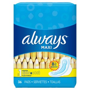 Always Maxi Pads Regular Super Unscented With Wings Unscented, Size 1 - 36.0 Ea