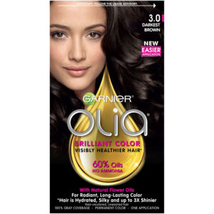 Garnier Olia Oil Powered Permanent Hair Color, 3.0 Darkest Brown, 1 Kit