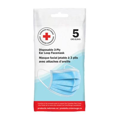 Canadian Red Cross Disposable 3-Ply Ear Loop Face Masks (Set of 5) Home Health Care