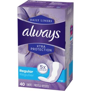 Always Always Xtra Protection Daily Liners Regular Unscented, 40 Count 40.0 Count Feminine Hygiene