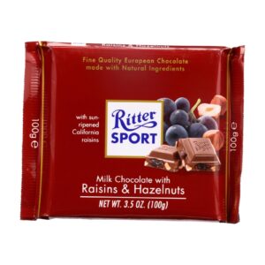 Ritter Sport Milk Chocolate Bar Raisins & Hazelnuts 3.5 Oz Confections