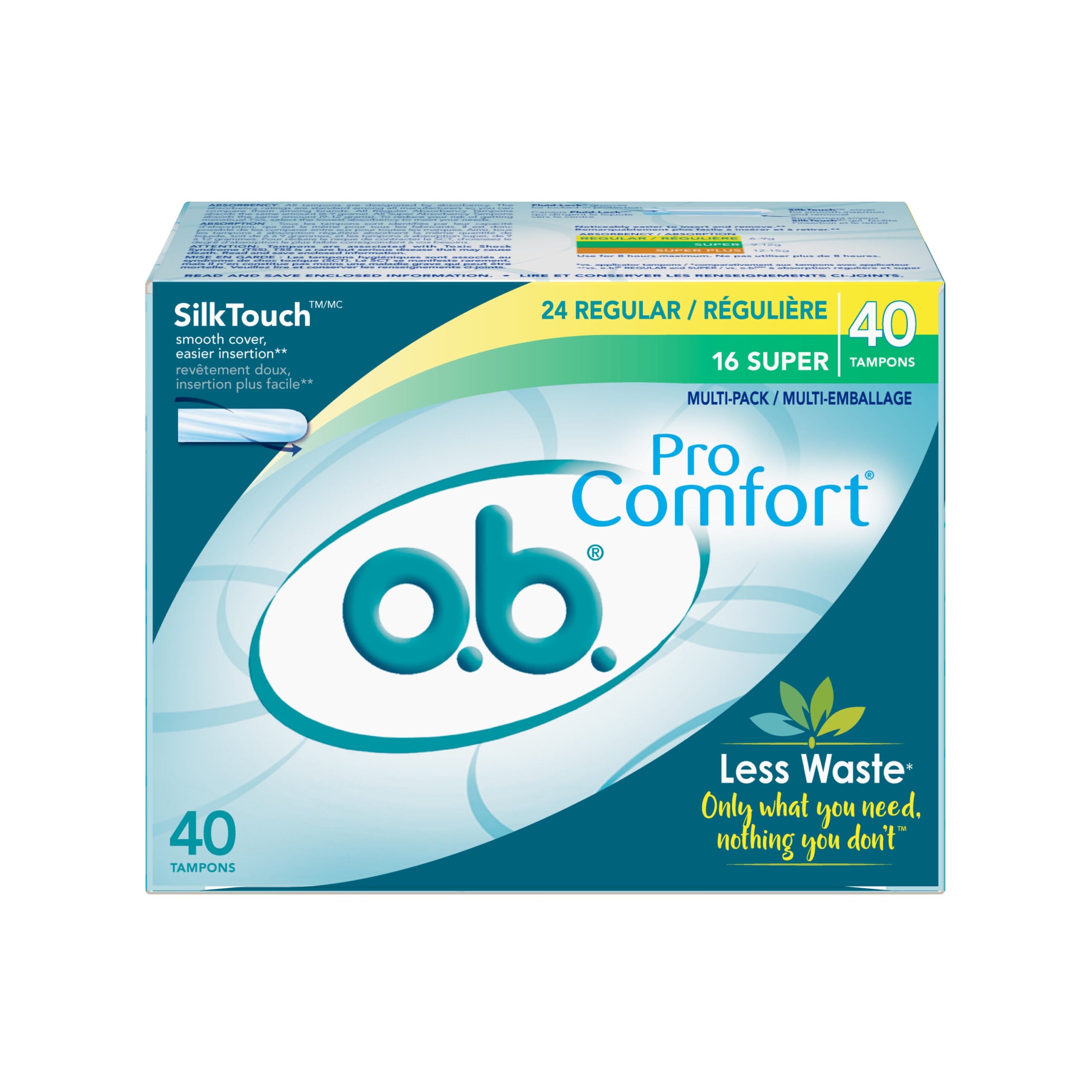 O.b.o.b. Pro-comfort Non-applicator Tampons Multipack Regular & Super 40.0 Count