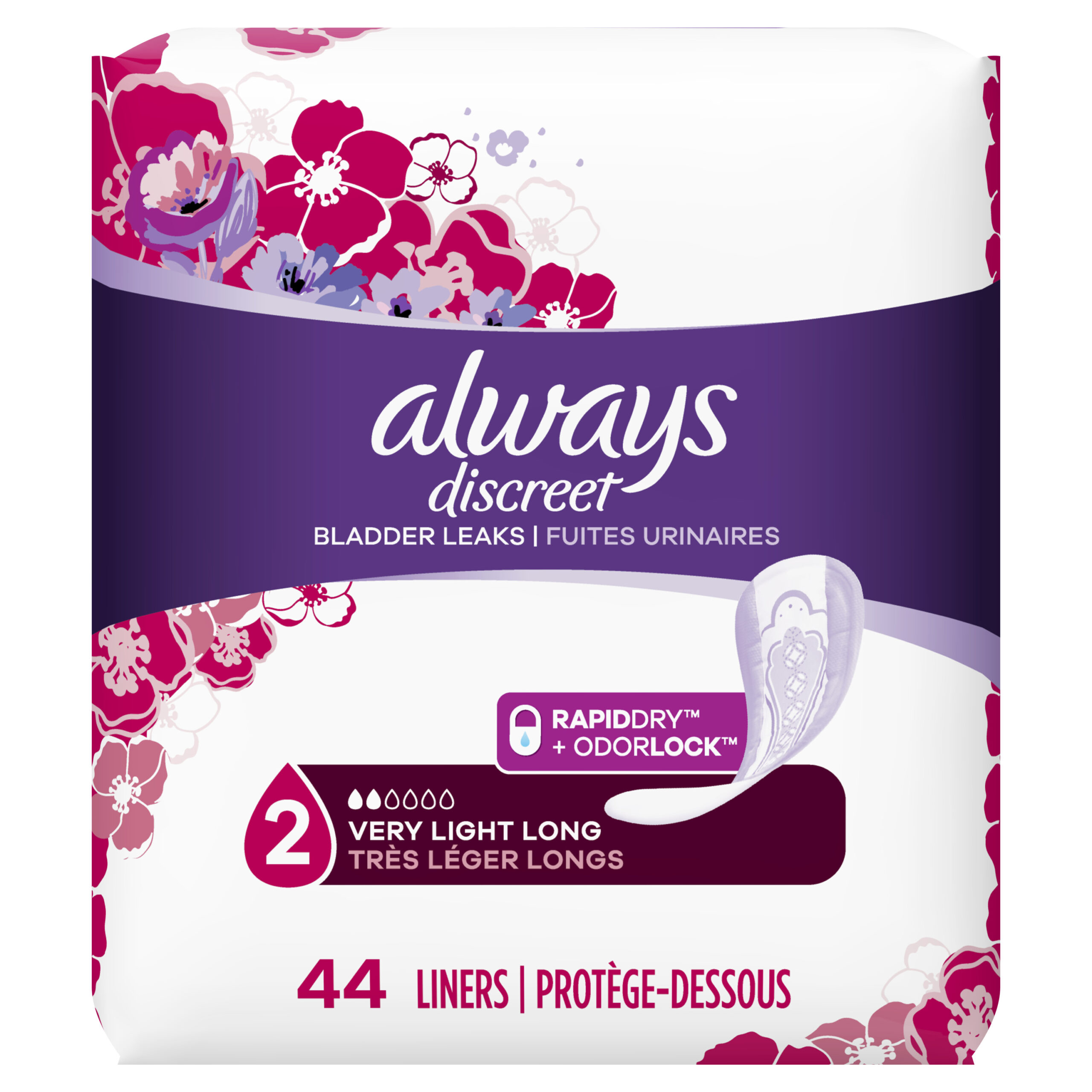 Always Discreet Postpartum Incontinence Liners, For Bladder Leaks, Very Light Absorbency, Long