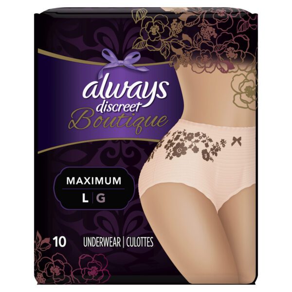 Always Discreet Boutique Incontinence Underwear For Women, Maximum Protection L – 10.0 Ea Home Health Care