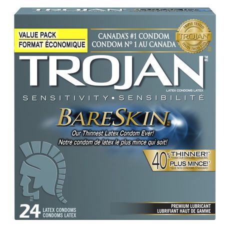Trojan Bareskin Lubricated Condoms, Super Thin & Sensitive 24.0 Count Condoms and Contraceptives