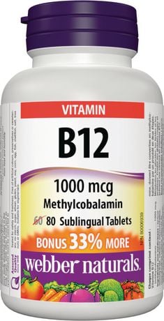 Webber Naturals Vitamin B12 1000 Mcg Quick Dissolve Methylcobal. 60 + 20 Tbl.
