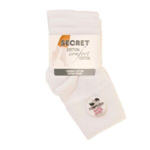 Secret Cuff Socks 3pack White 6-10 Soft Lines