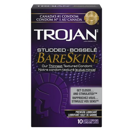 Trojan Bareskin Studded Condoms, Super Thin & Studded 10.0 Count Condoms and Contraceptives