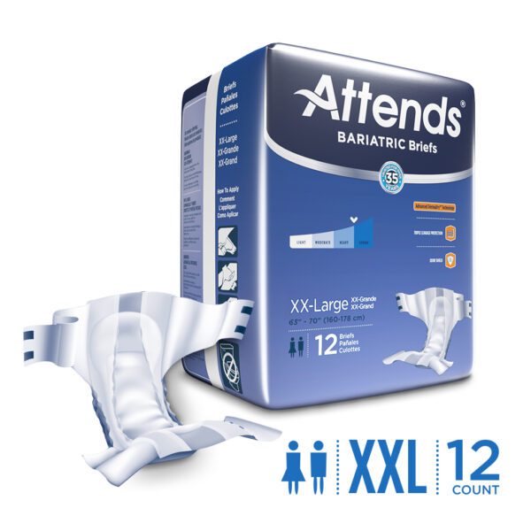 Attends Bariatric Briefs, Incontinence Briefs Heavy Absorbency, Xxl, 12 Count Incontinence