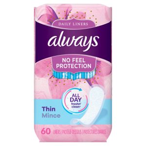 Always Thin No Feel Protection Daily Liner Unscented Unscented, Regular – 60.0 Ea Feminine Hygiene