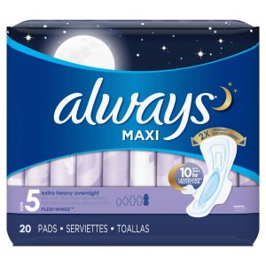 Always Maxi Pads Extra Heavy Overnight Unscented With Wings Unscented, Size 5 - 20.0 Ea