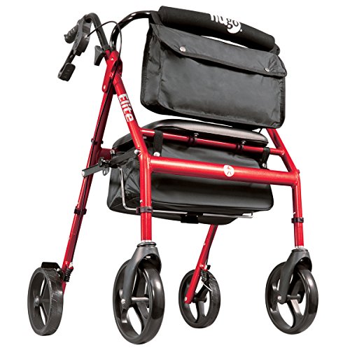 Hugo Mobility 700-961 Elite Rollator Walker With Seat, Backrest And Saddle Bag, Garnet Red Mobility Aids