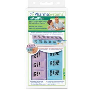 Pharmasystems Twice Daily Pill And Vitamin Planner, Extra-large Dosettes and Pill Boxes