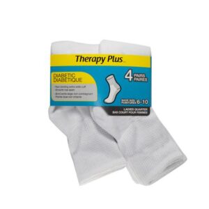 Therapy Plus Ladies 4Pk Diabetic Anklet White 6-10 Soft Lines