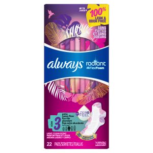 Always Radiant Pads, Extra Heavy Flow Absorbency, Scented Light Clean Scent, Size 3 - 22.0 Ea