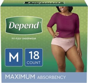 Depend FIT-FLEX Adult Incontinence Underwear for Women - Maximum Absorbency - Blush, Size M, 18 Count