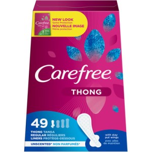 Carefree Thong Pantiliners With Wings Unscented, Regular – 49.0 Ea Feminine Hygiene