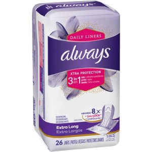 Always Always Xtra Protection 3-in-1 Daily Liners Extra Long With Leakguards, Unscented, 26 Count 26.0 Count Feminine Hygiene