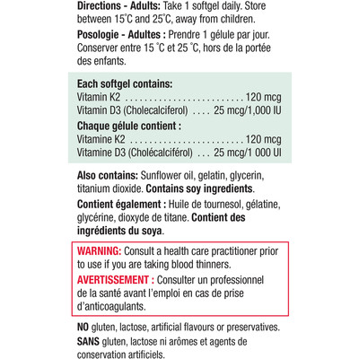 Jamieson Vitamin K+d 120mcg/1000iu - Image 2