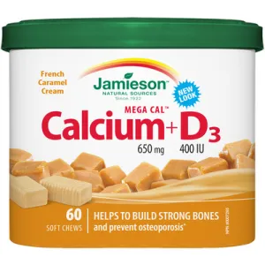 Jamieson Mega Cal French Caramel Cream Calcium + D3 400 Iu Soft Chews, 650 Mg 60.0 Count